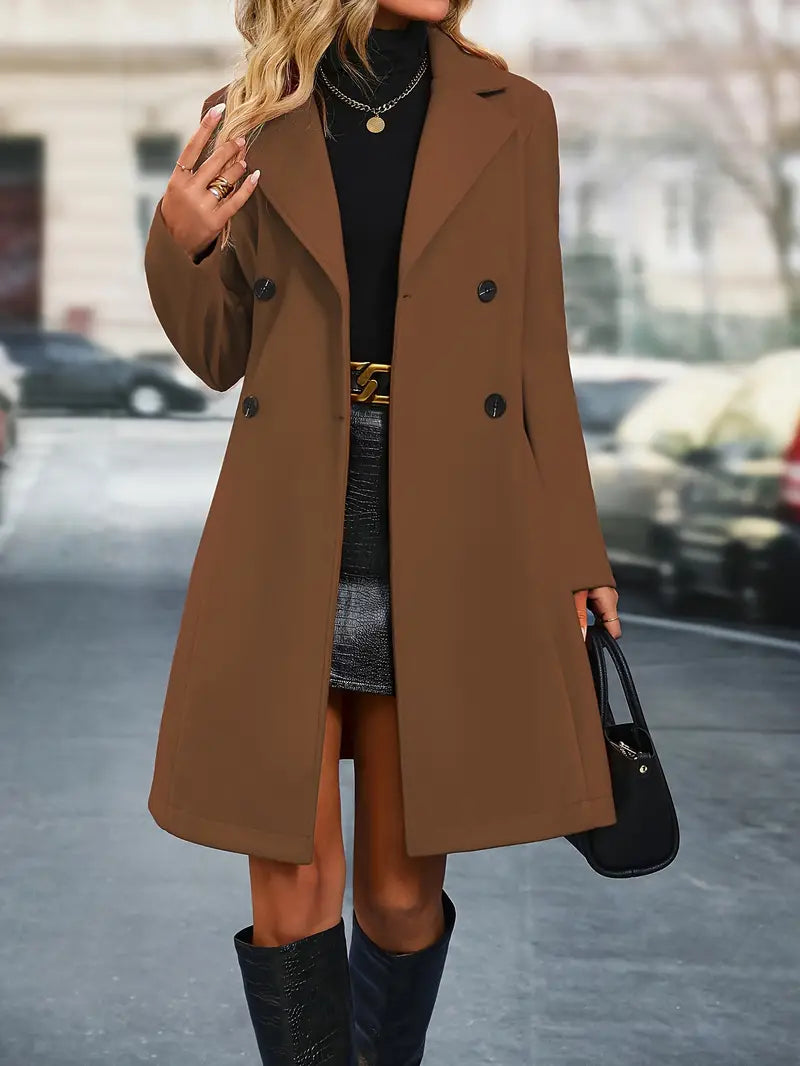 Winslet-Double-Breasted Trench Coat with Revers Collar