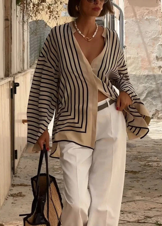Tina | Coastal Stripe Relaxed Split-Hem Shirt