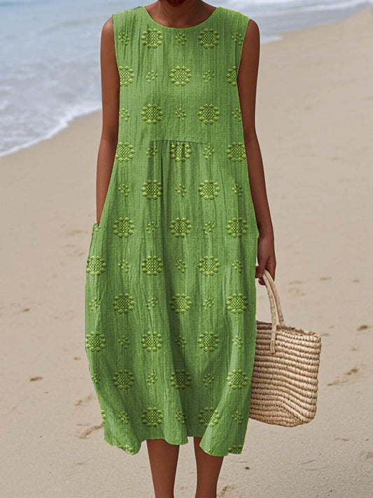 Pia™- Elegant Sleeveless Cotton Dress with Pockets
