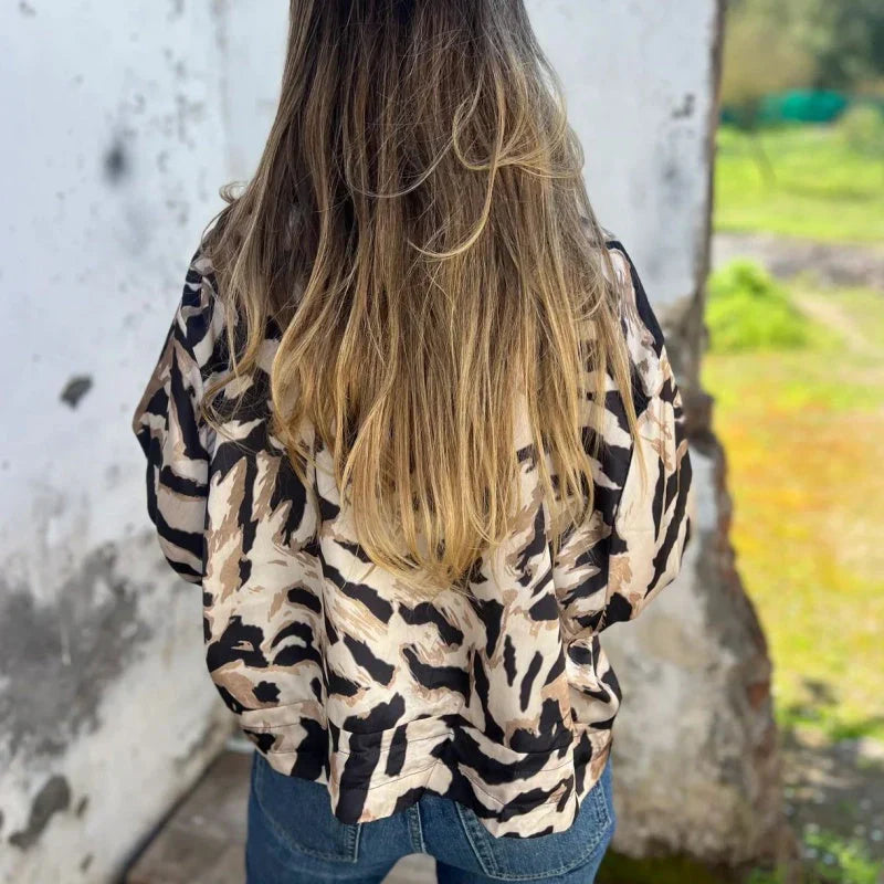 Maríssa -Maria - Zebra Print Zip-Up Bomber Jacket